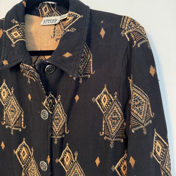 Chicos Design Vintage Womens Aztec Linen Look Black Shacket Size Medium/1/8 - Picture 3 of 9